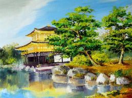 Фреска Японский домик у озера