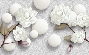 Фреска Белые 3D Шары и розы