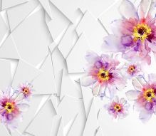 Фреска 3D Цветы с белыми осколками